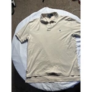 Polo Ralph Lauren Men's Beige Short Sleeve Polo Shirt M 100% Cotton Logo